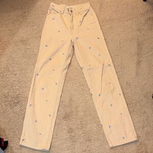 PacSun 90's Boyfriend Tan Corduroy Jeans with Blue Mushrooms
